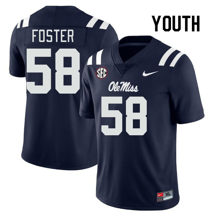 Youth #58 Jude Foster Ole Miss Rebels College Football Jerseys Stitched-Navy